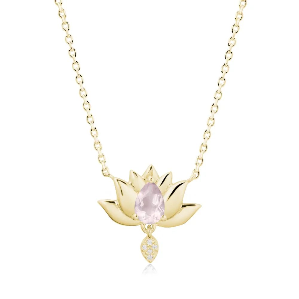 Tear Shaped Rose Quartz Lotus Necklace - Image 7