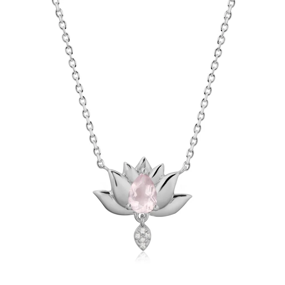 Tear Shaped Rose Quartz Lotus Necklace - Image 9