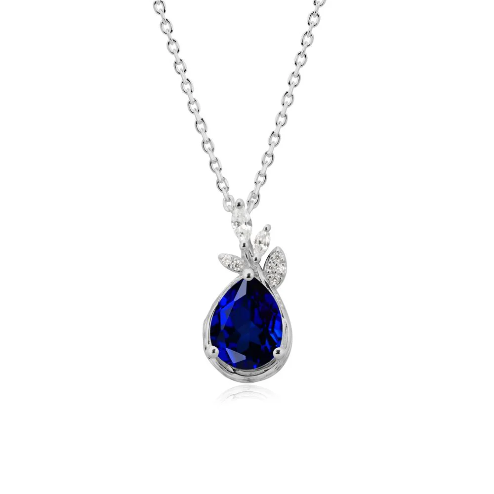 Tear Shaped Sapphire Leaf Necklace - Image 8