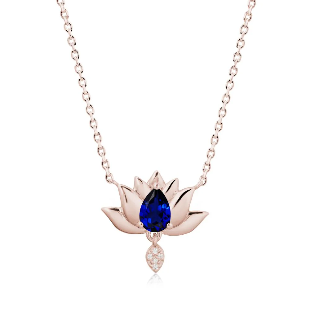 Tear Shaped Sapphire Lotus Necklace - Image 2