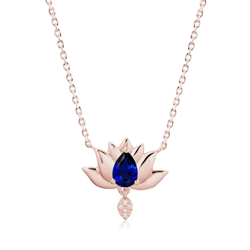 Tear Shaped Sapphire Lotus Necklace - Image 4