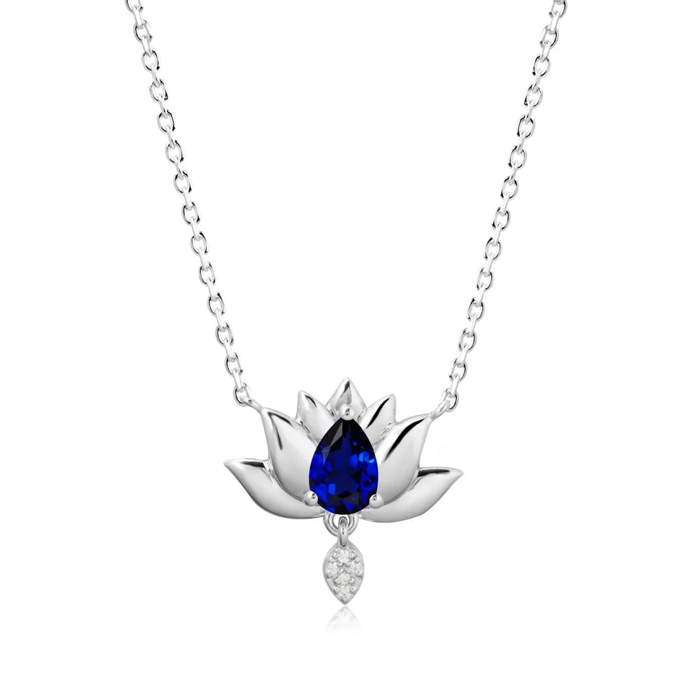 Tear Shaped Sapphire Lotus Necklace - Image 5