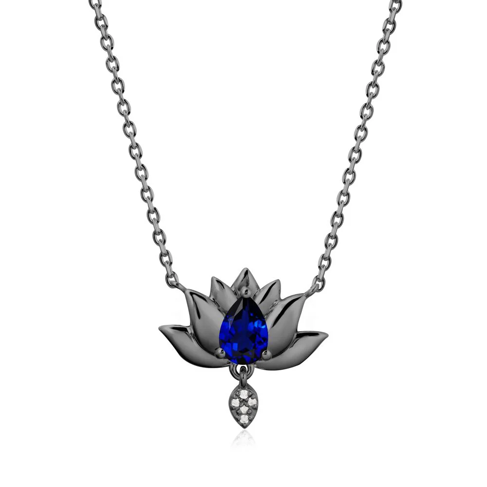Tear Shaped Sapphire Lotus Necklace - Image 7