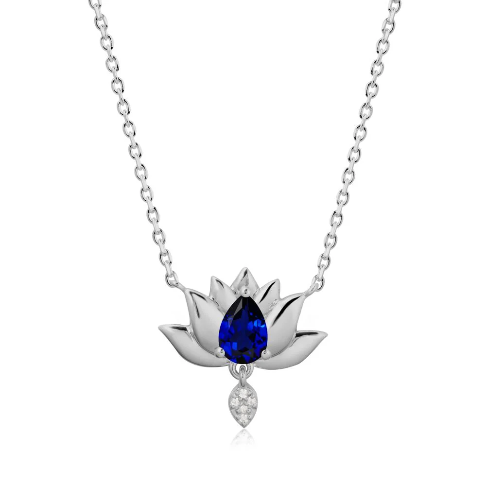 Tear Shaped Sapphire Lotus Necklace - Image 8