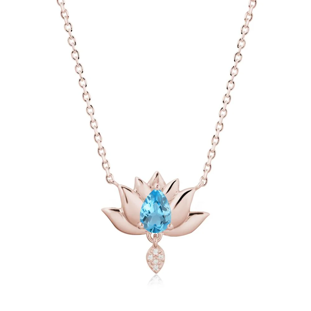 Tear Shaped Swiss Blue Topaz Lotus Necklace