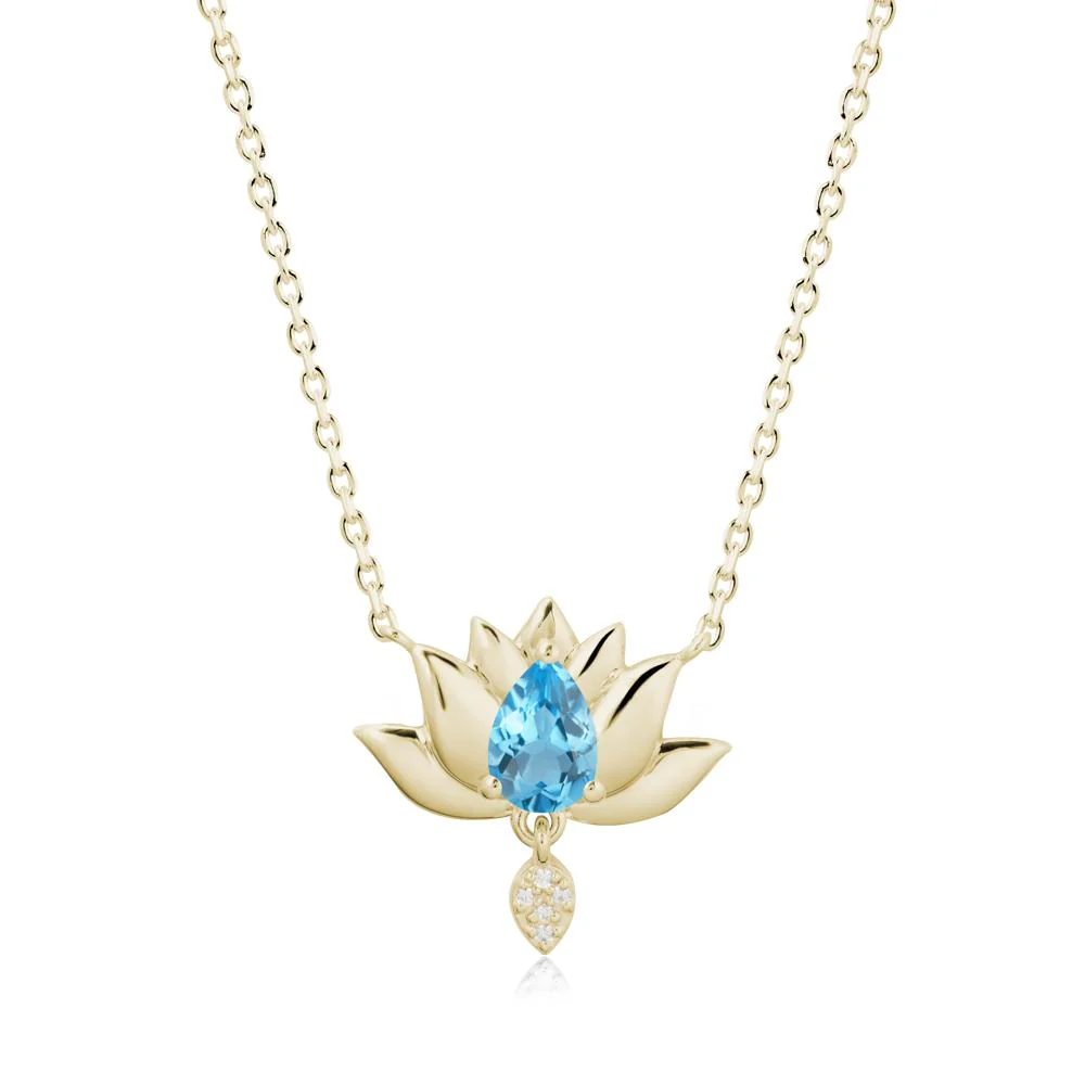 Tear Shaped Swiss Blue Topaz Lotus Necklace - Image 3