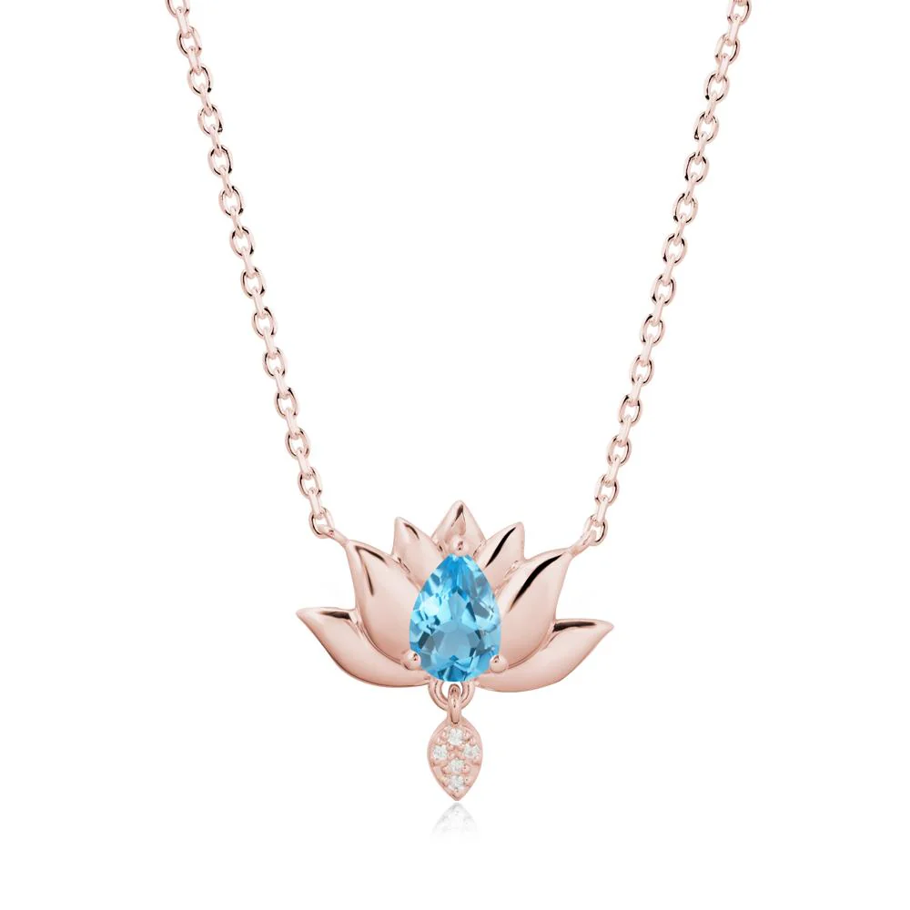 Tear Shaped Swiss Blue Topaz Lotus Necklace - Image 4