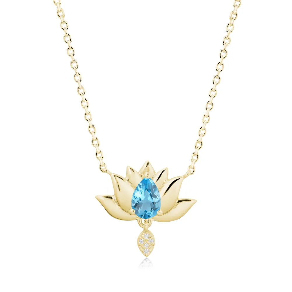 Tear Shaped Swiss Blue Topaz Lotus Necklace - Image 6
