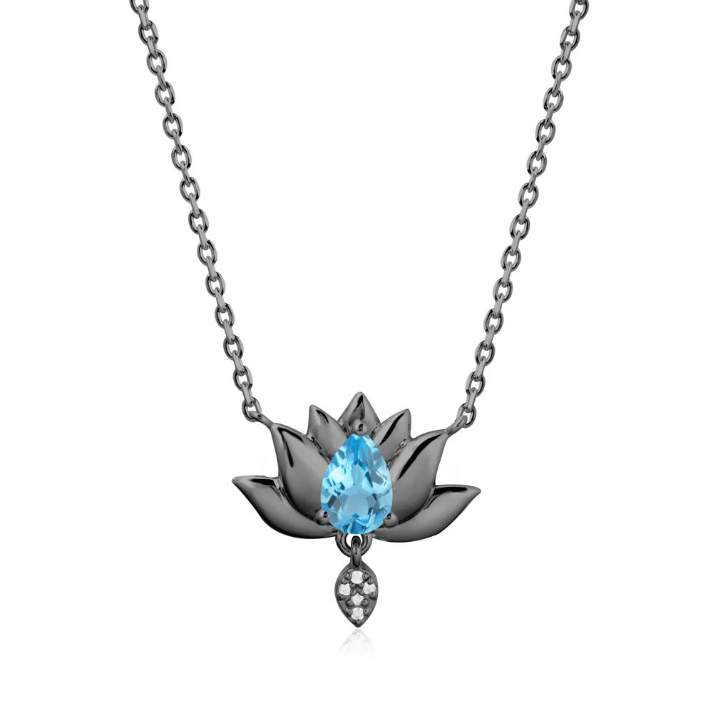 Tear Shaped Swiss Blue Topaz Lotus Necklace - Image 7