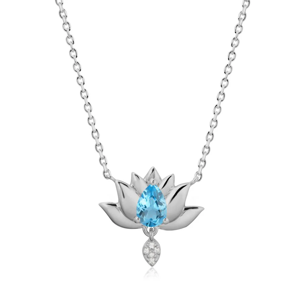 Tear Shaped Swiss Blue Topaz Lotus Necklace - Image 8