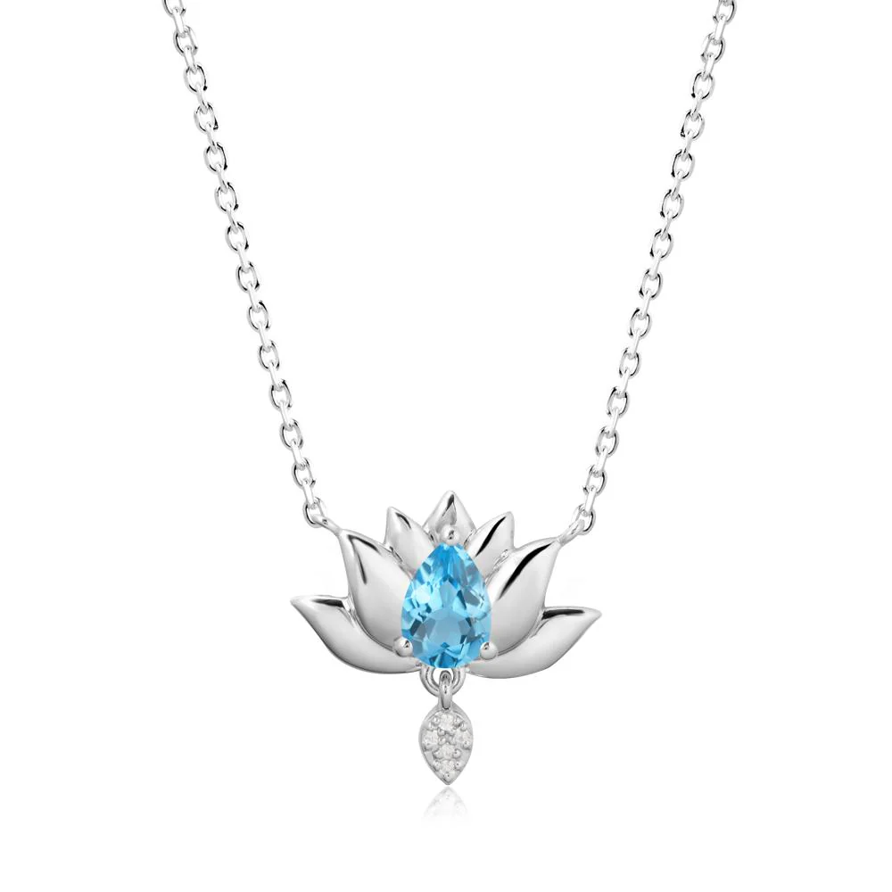 Tear Shaped Swiss Blue Topaz Lotus Necklace - Image 9