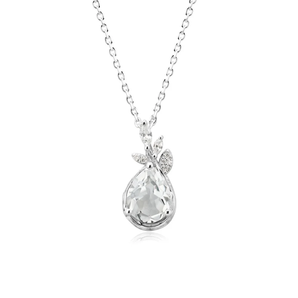 Tear Shaped White Topaz Leaf Necklace - Image 5