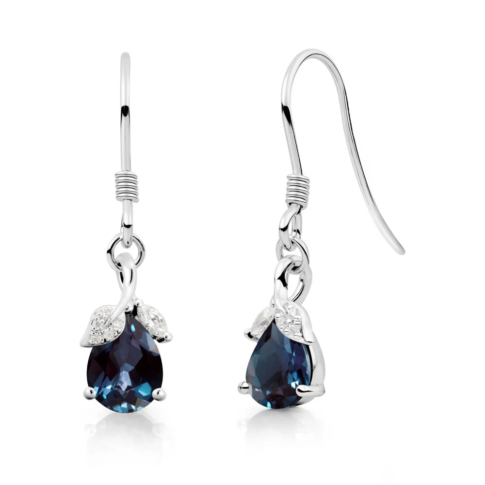 Teardrop Alexandrite French Hook Earrings