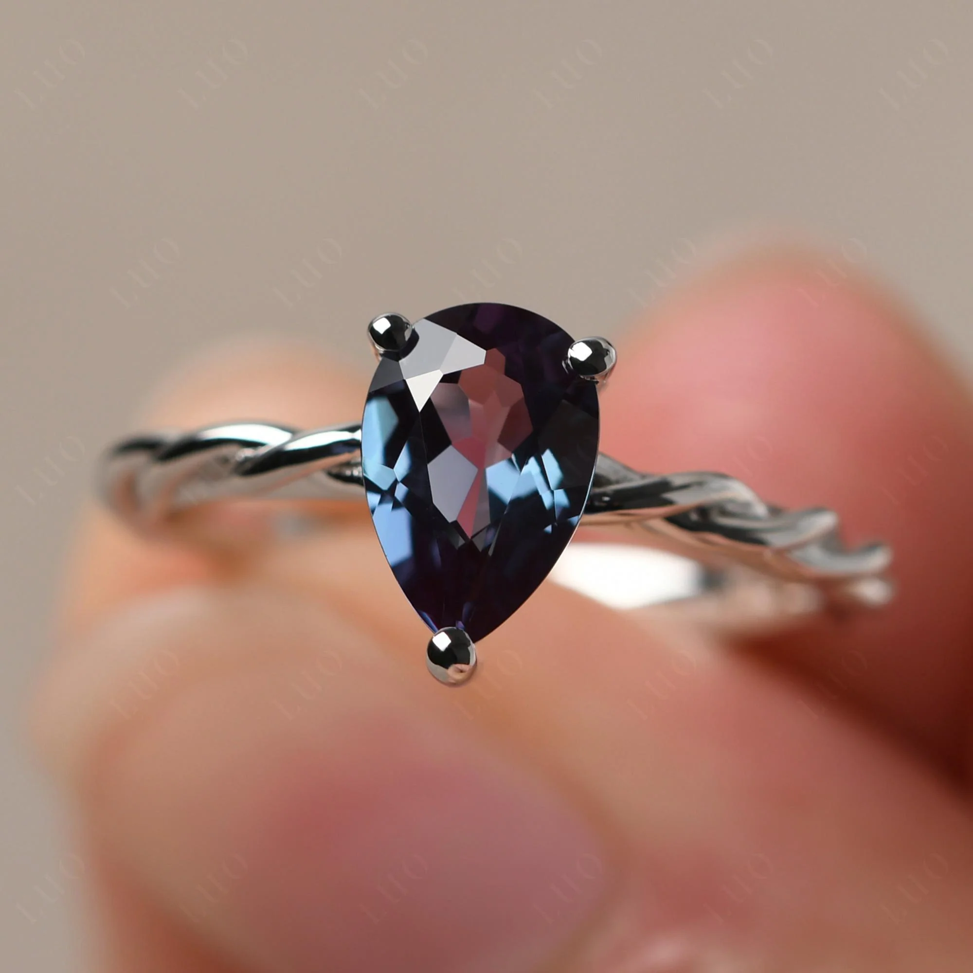 Teardrop Alexandrite Solitaire Ring - Image 10