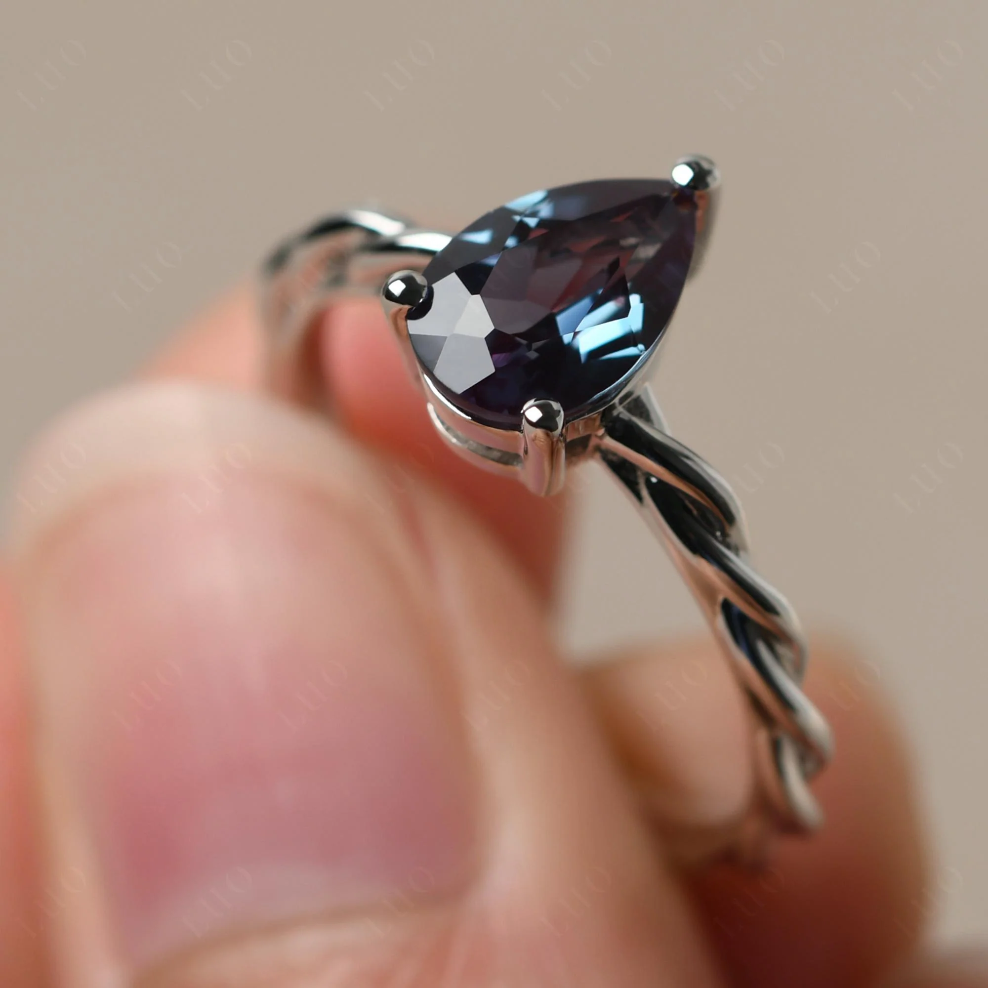 Teardrop Alexandrite Solitaire Ring - Image 11