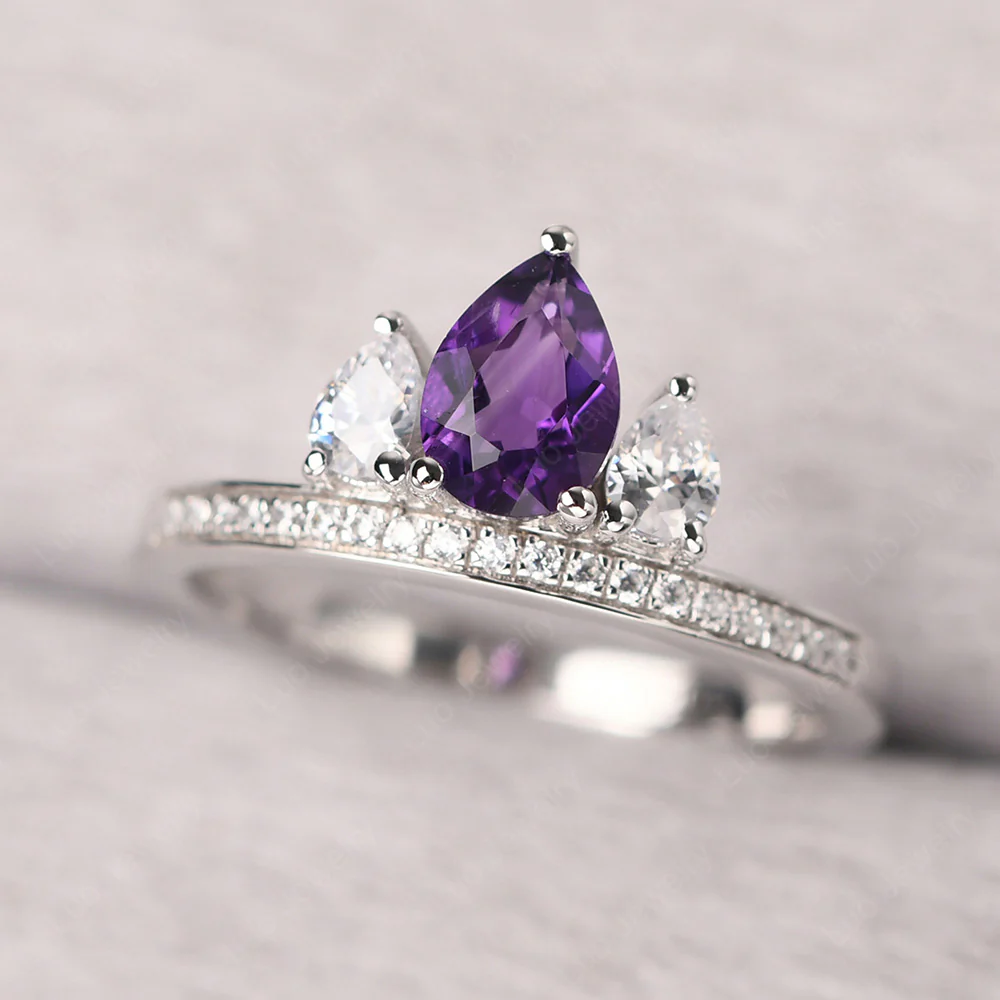 Amethyst Three Stone Pear Engagement Ring - Image 2