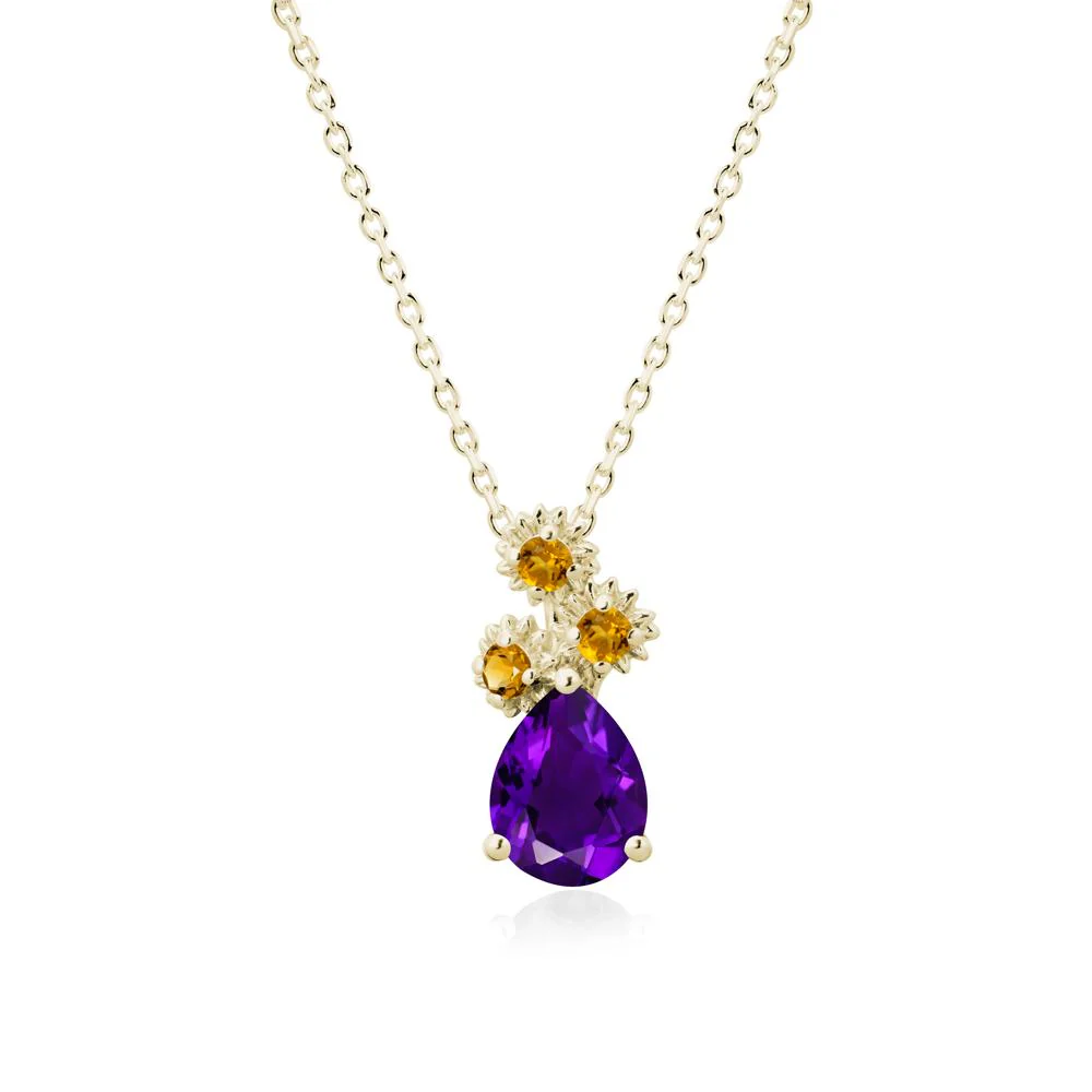 Teardrop Amethyst and Citrine Flower Pendant - Image 3
