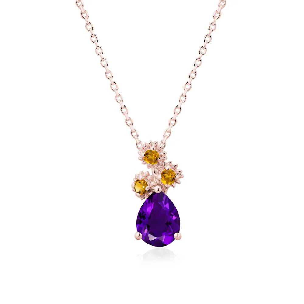 Teardrop Amethyst and Citrine Flower Pendant - Image 4