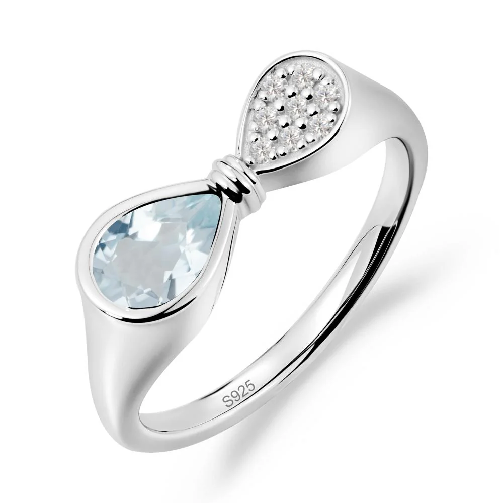 Teardrop Aquamarine Pave Bow Ring