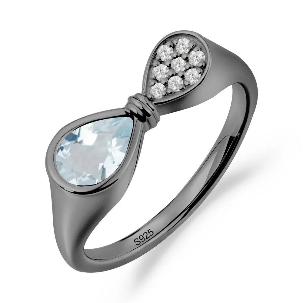 Teardrop Aquamarine Pave Bow Ring - Image 2