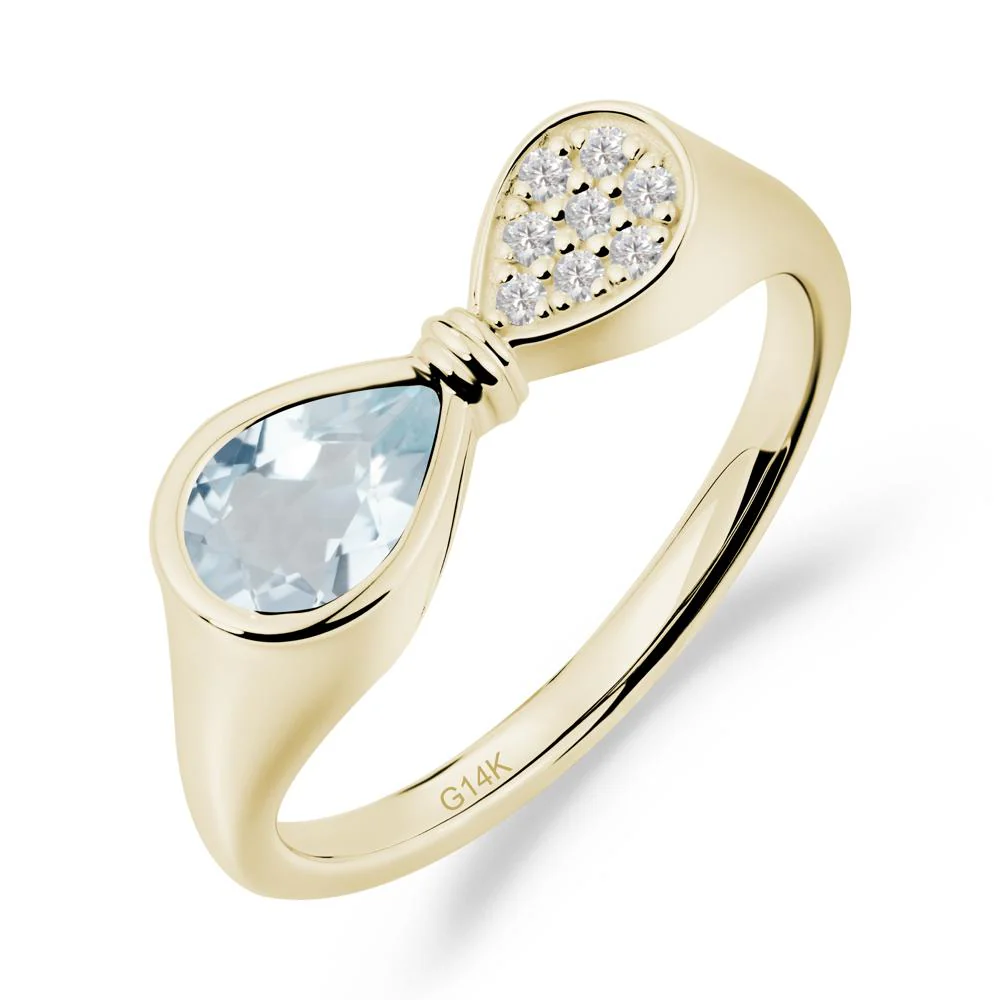 Teardrop Aquamarine Pave Bow Ring - Image 6
