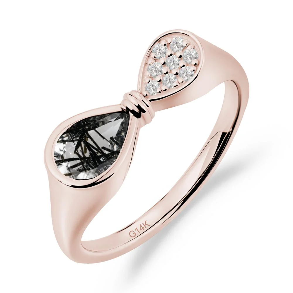 Teardrop Black Rutilated Quartz Infinity Knot Ring