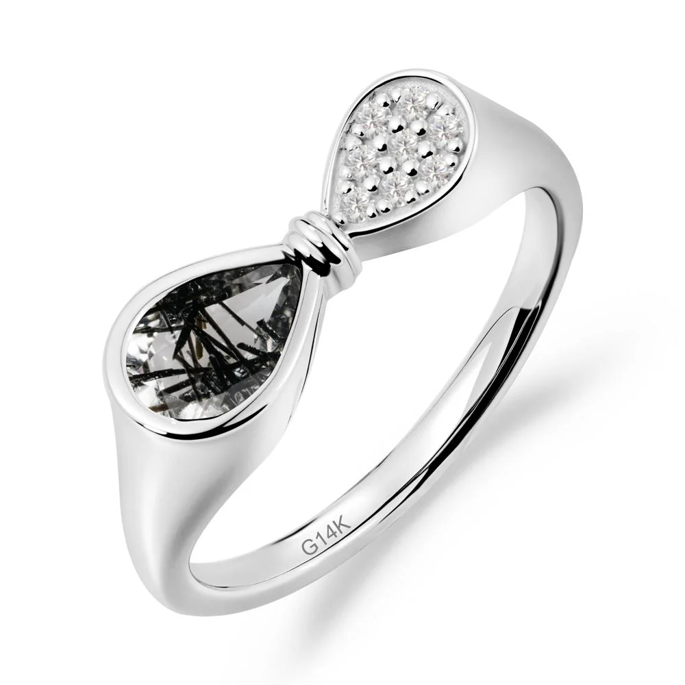 Teardrop Black Rutilated Quartz Infinity Knot Ring - Image 6