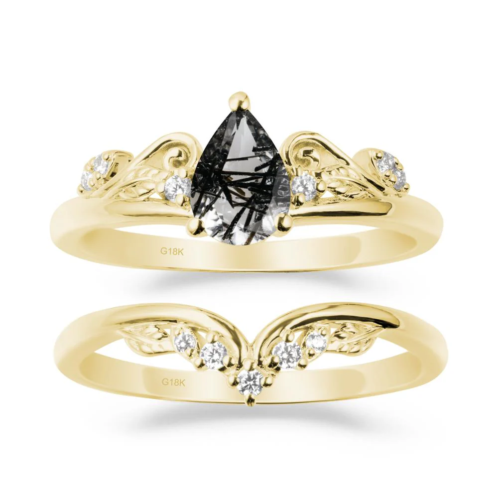 Teardrop Black Rutilated Quartz Promise Ring Set - Image 6