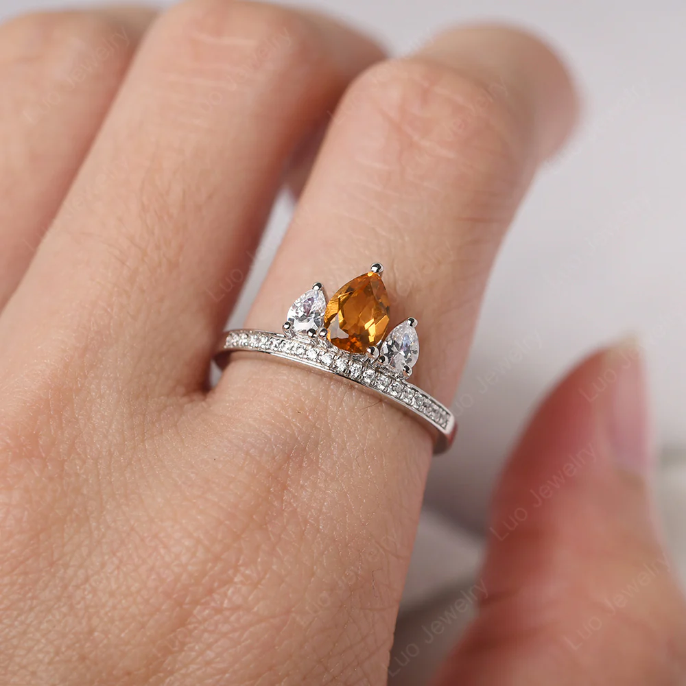 Citrine Three Stone Pear Ring - Image 5