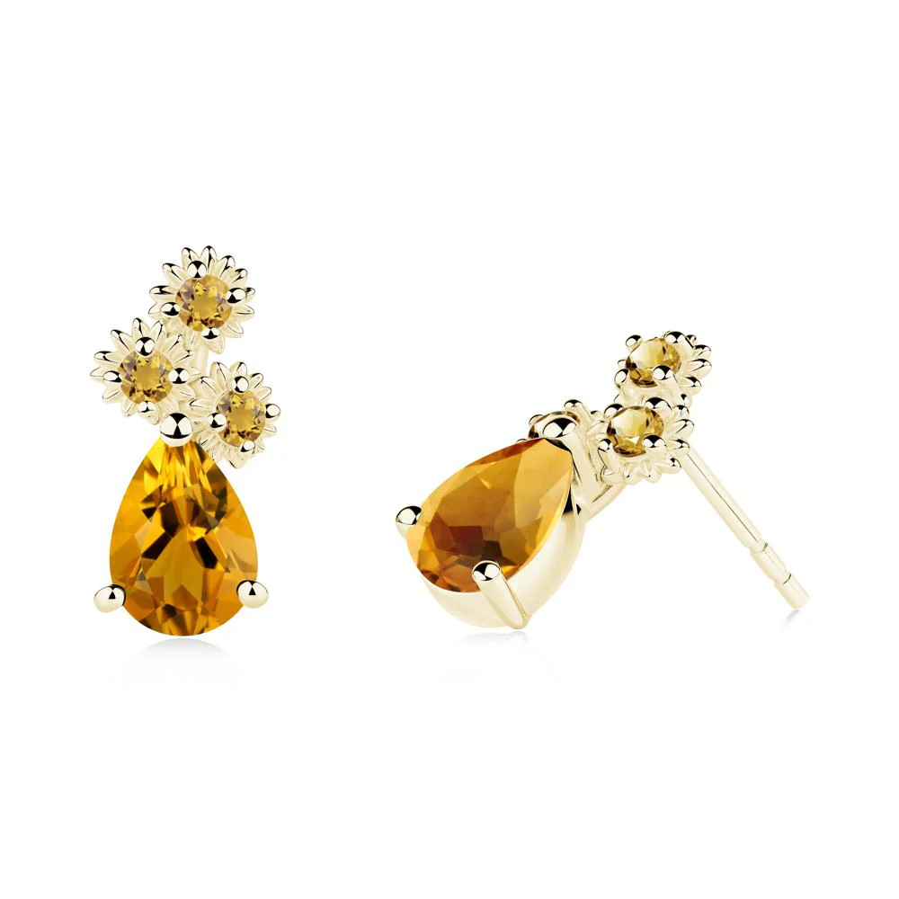 Teardrop Citrine Flower Stud Earrings - Image 6