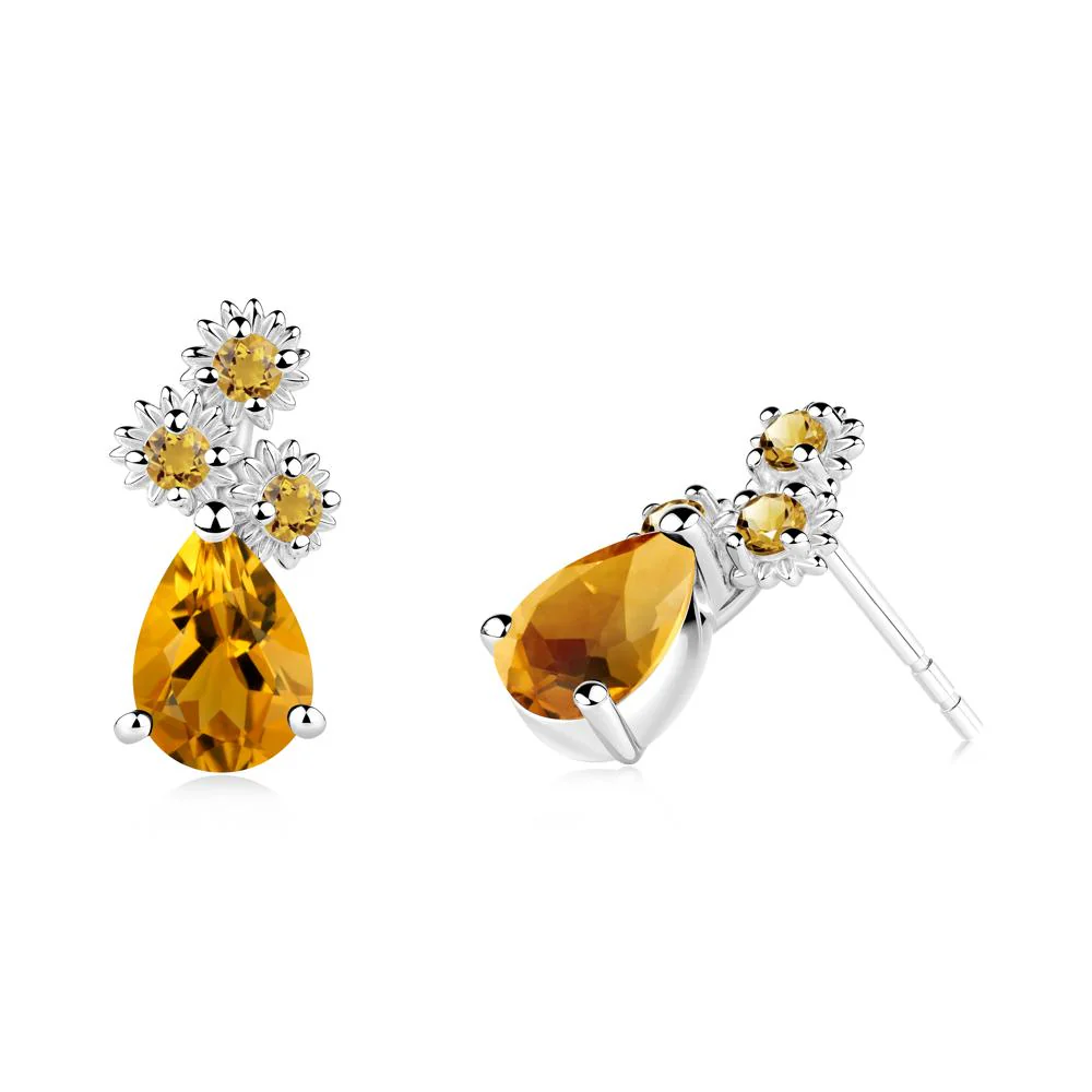 Teardrop Citrine Flower Stud Earrings - Image 8