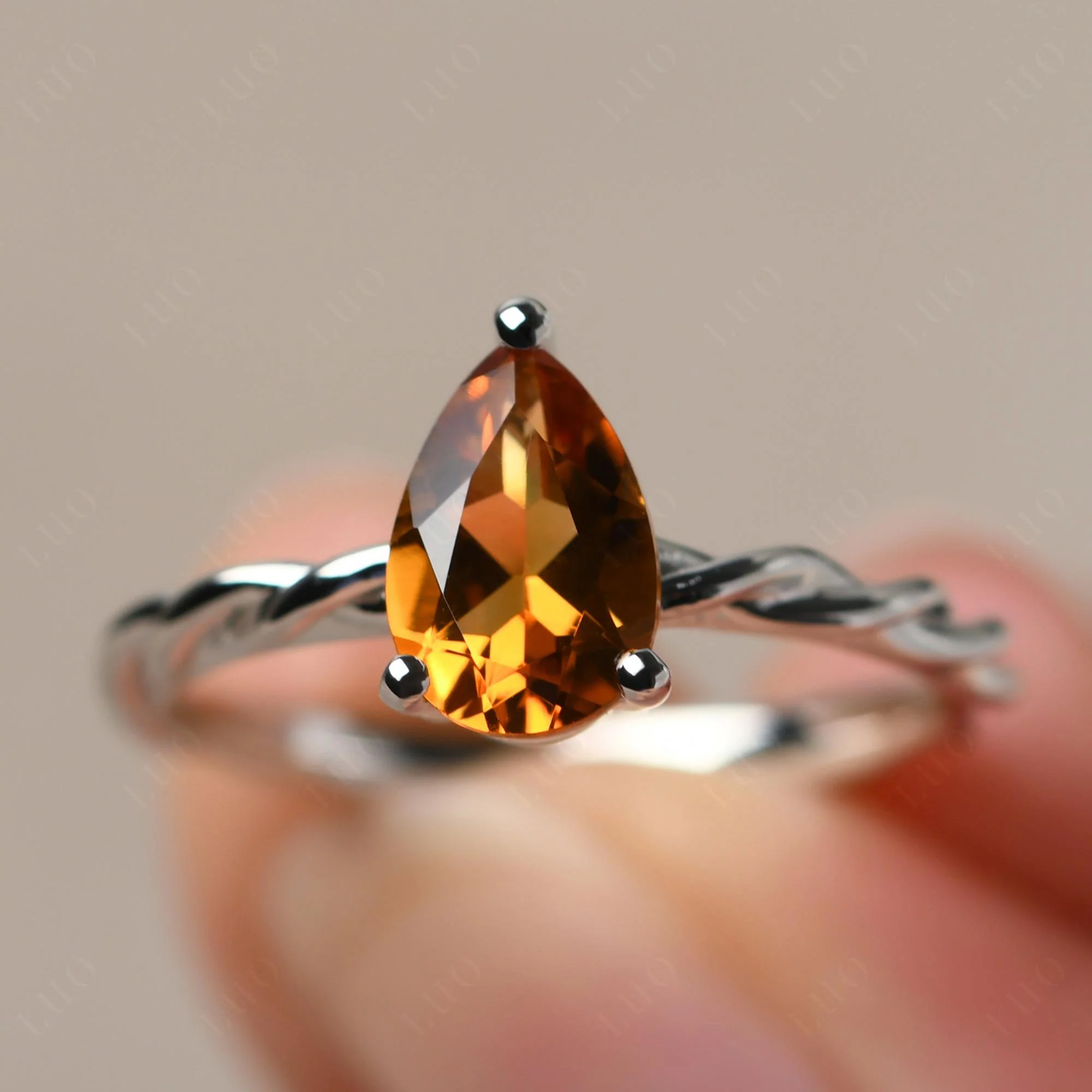 Teardrop Citrine Solitaire Ring - Image 10