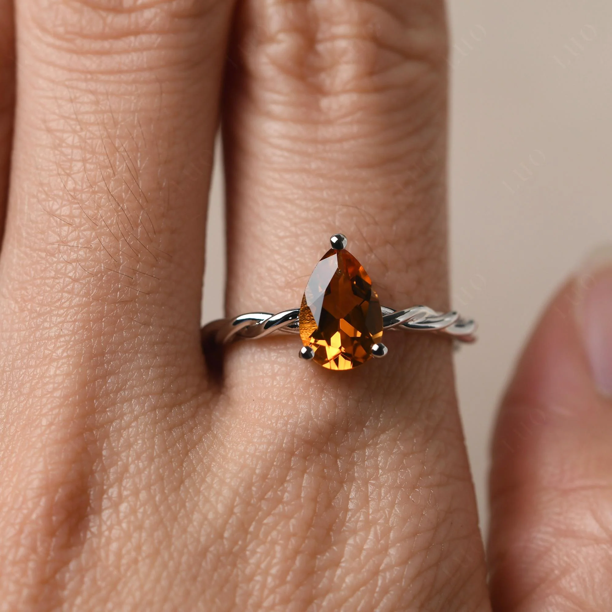 Teardrop Citrine Solitaire Ring - Image 14