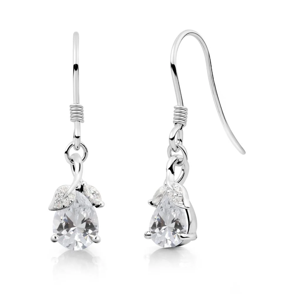 Teardrop Cubic Zirconia French Hook Earrings - Image 4