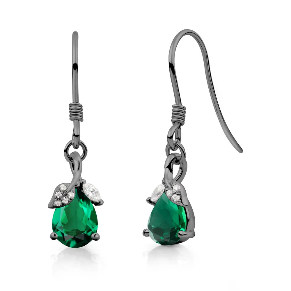 Teardrop Emerald French Hook Earrings - Image 6