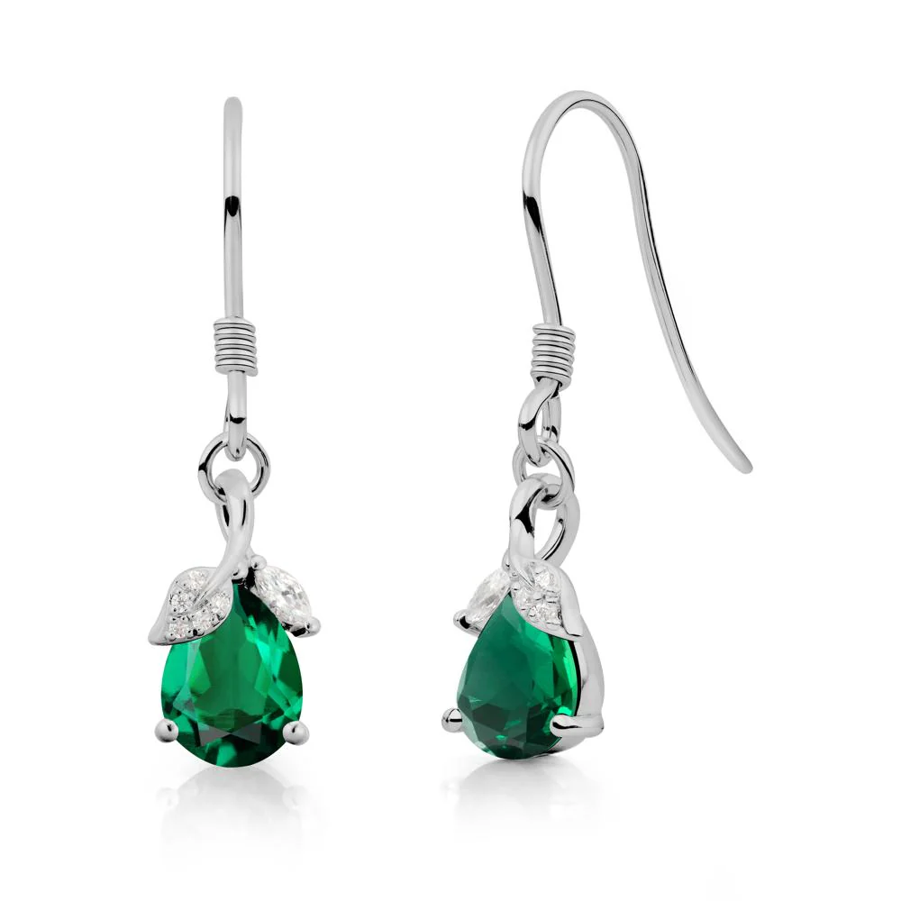 Teardrop Emerald French Hook Earrings - Image 7