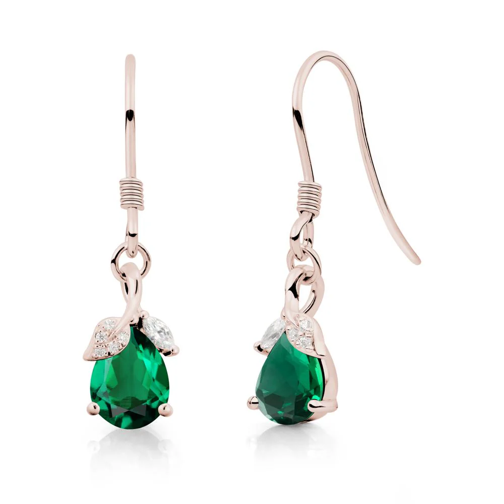 Teardrop Emerald French Hook Earrings - Image 8