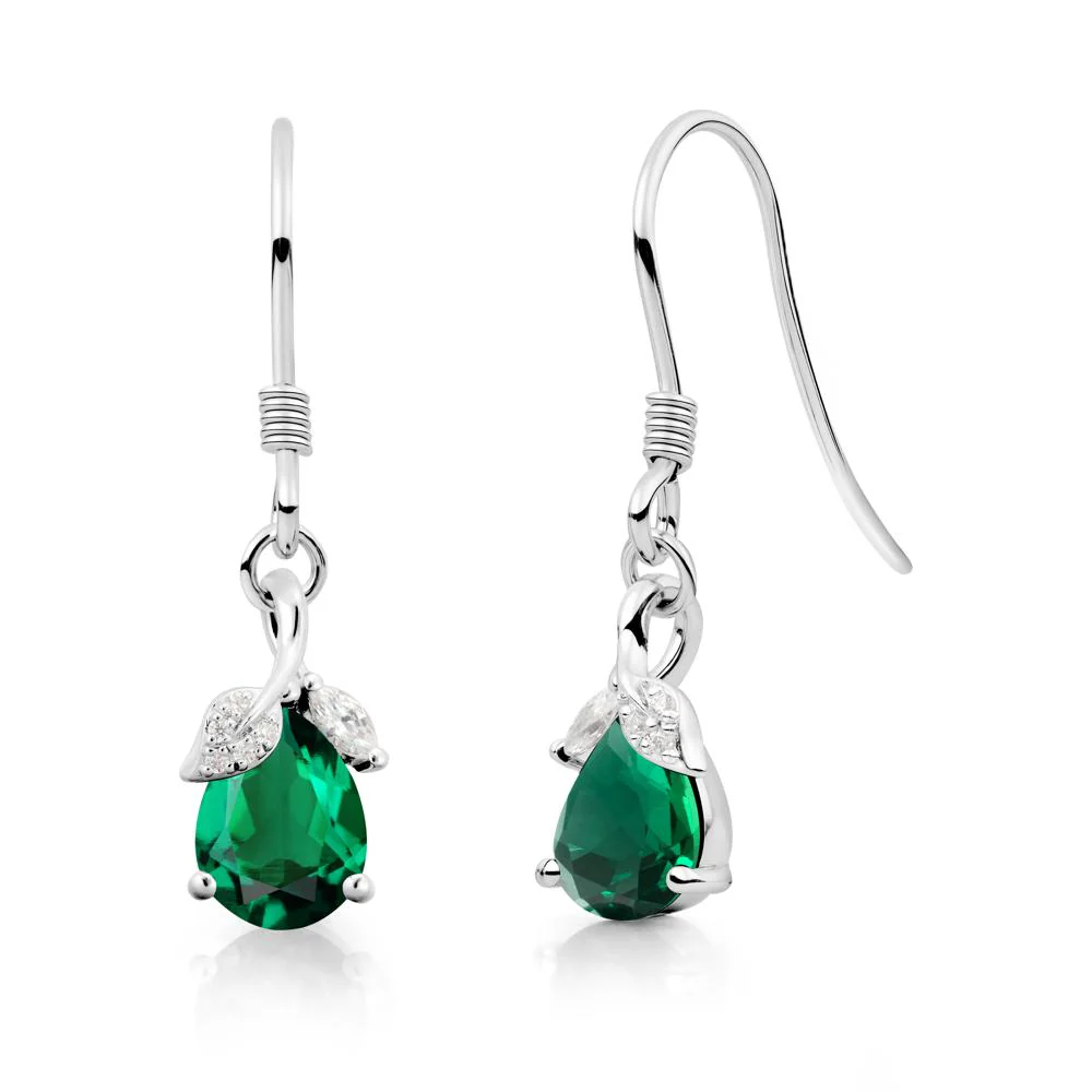 Teardrop Emerald French Hook Earrings - Image 9