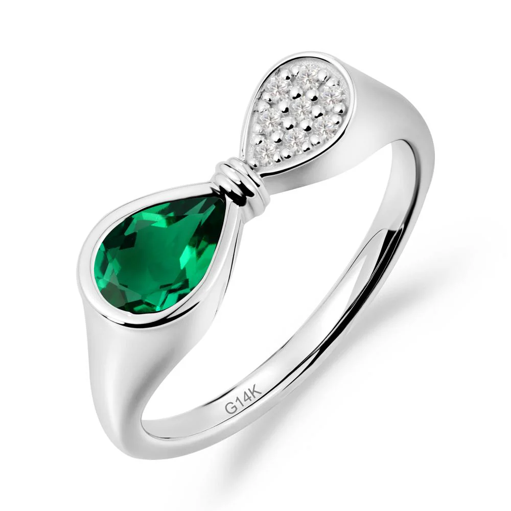 Teardrop Emerald Pave Bow Ring - Image 3