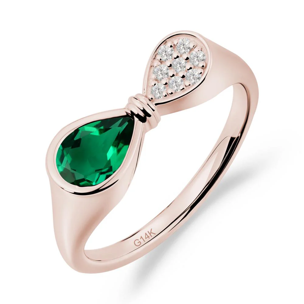 Teardrop Emerald Pave Bow Ring - Image 4