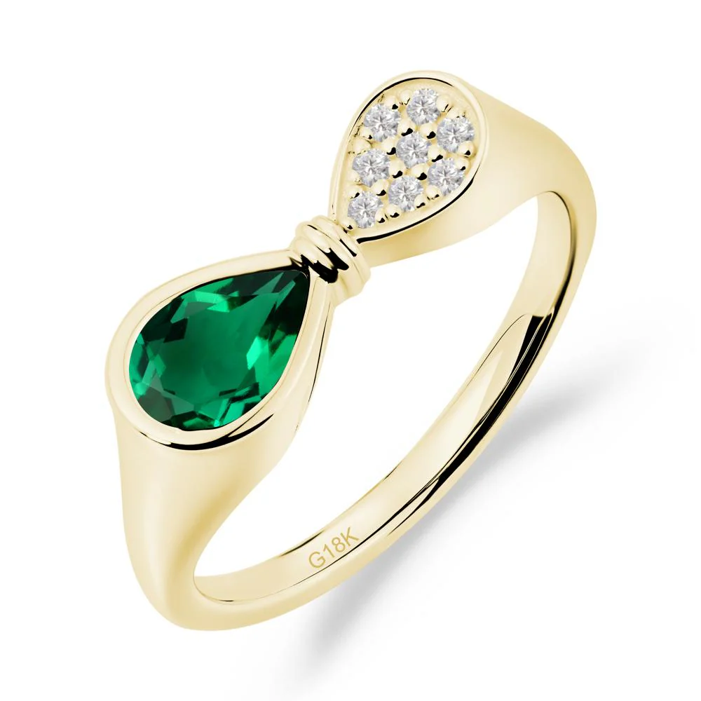 Teardrop Emerald Pave Bow Ring - Image 7