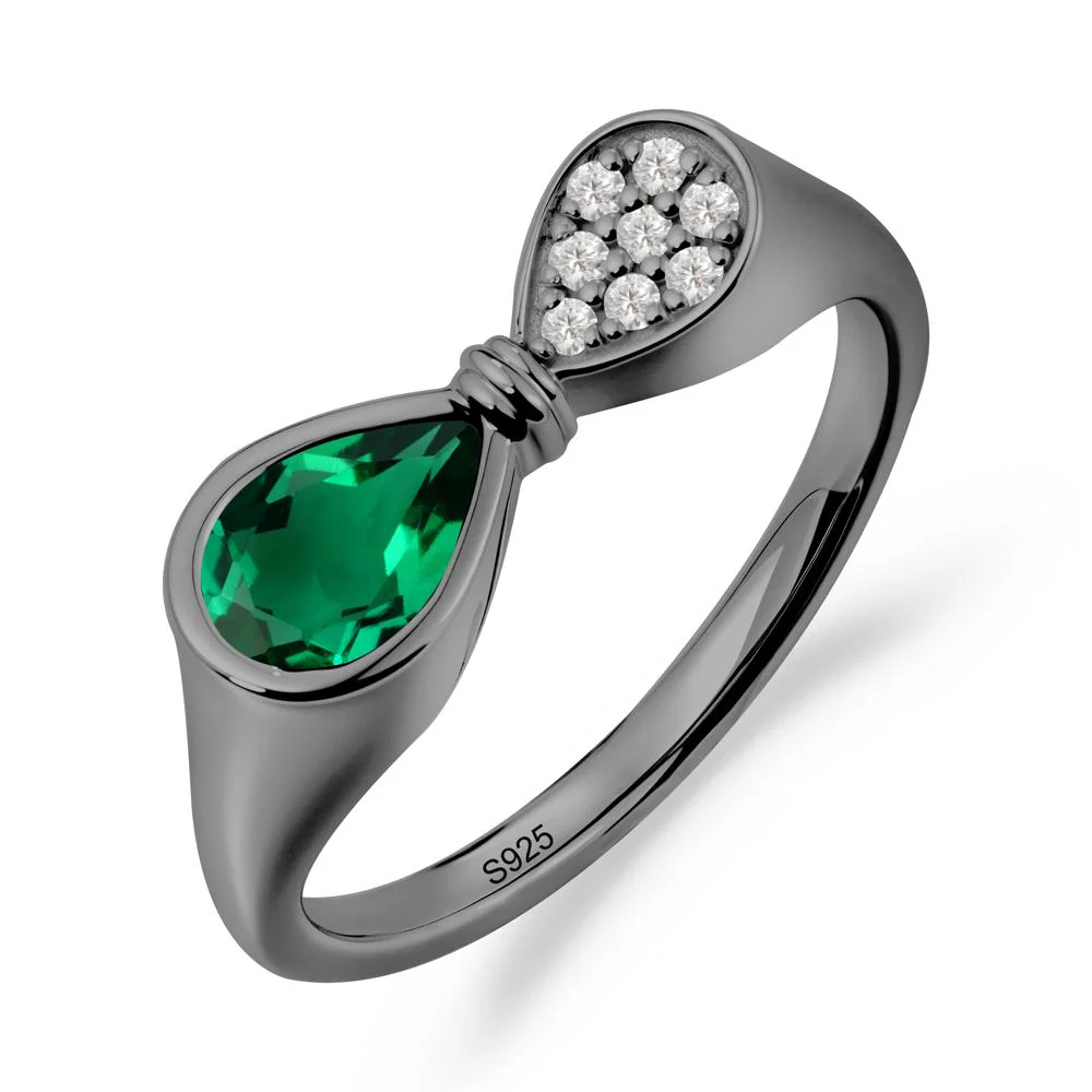 Teardrop Emerald Pave Bow Ring - Image 9