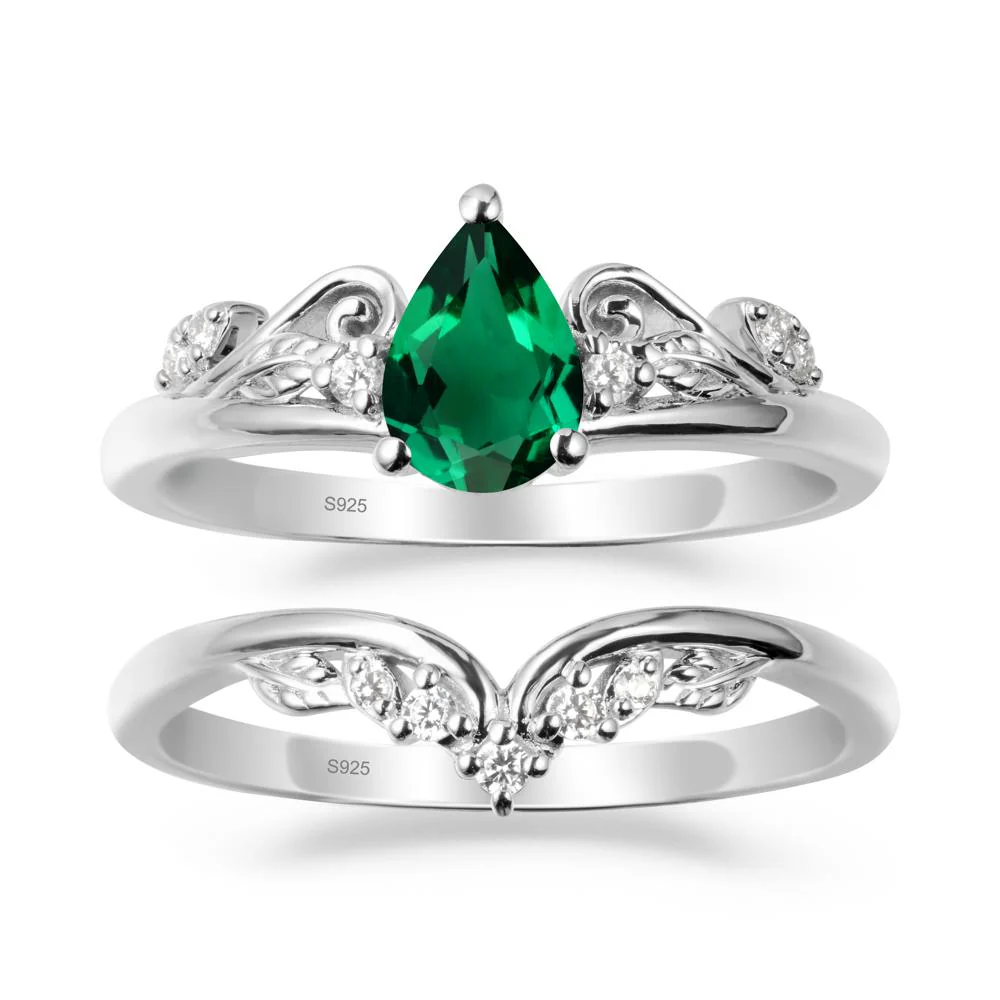 Teardrop Emerald Promise Ring Set - Image 9