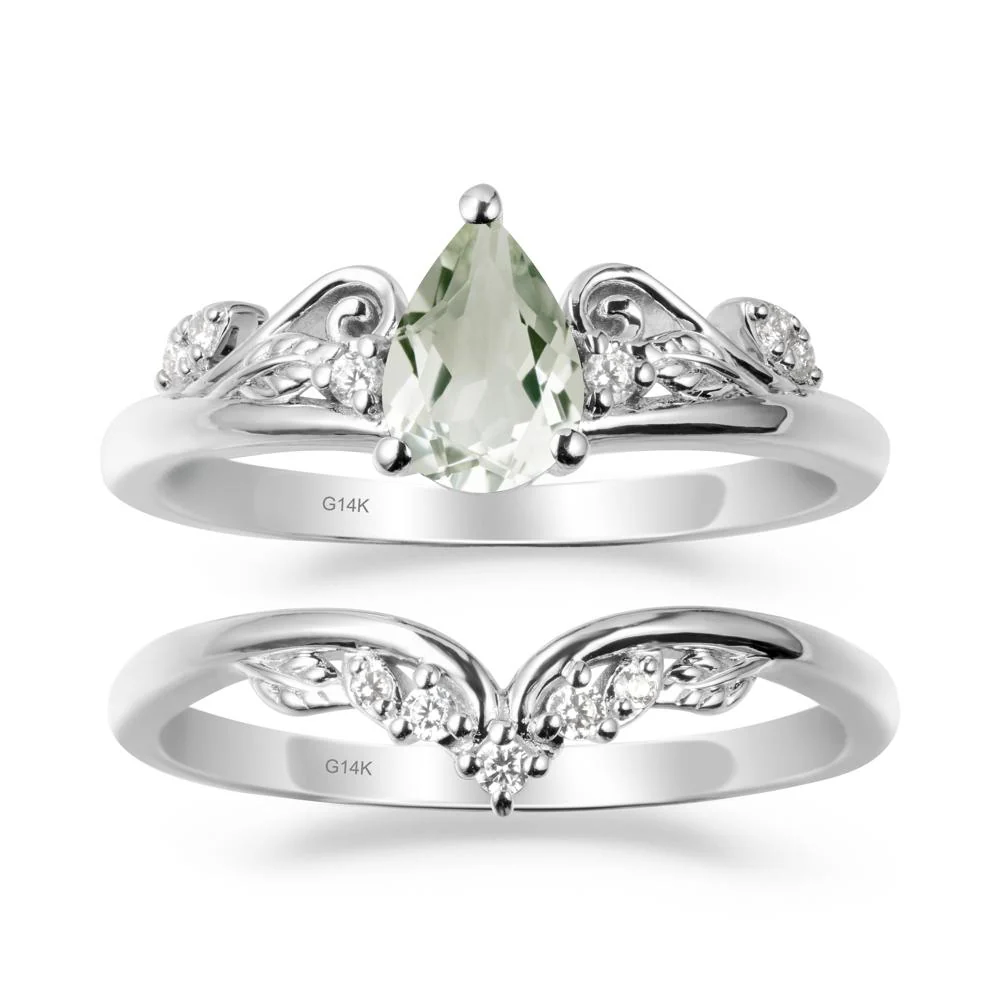 Teardrop Green Amethyst Promise Ring Set - Image 2