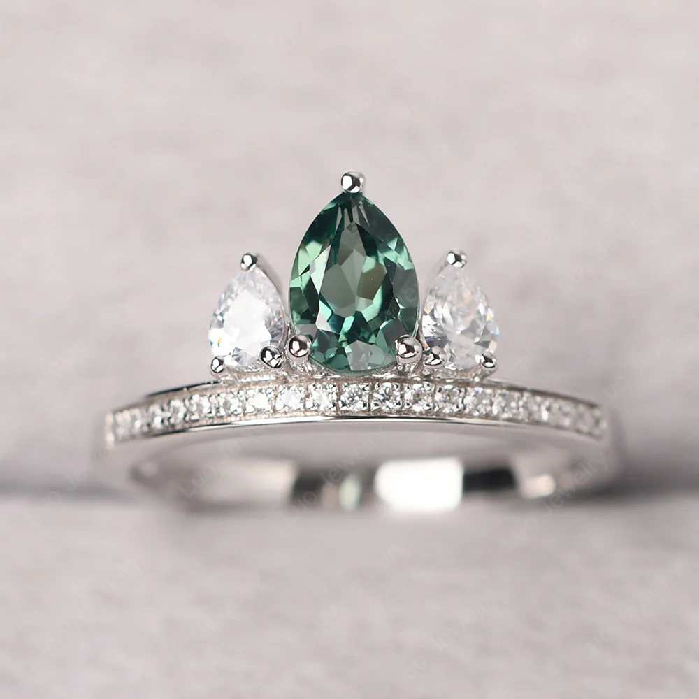 Green Sapphire Three Stone Pear Engagement Ring - Image 2