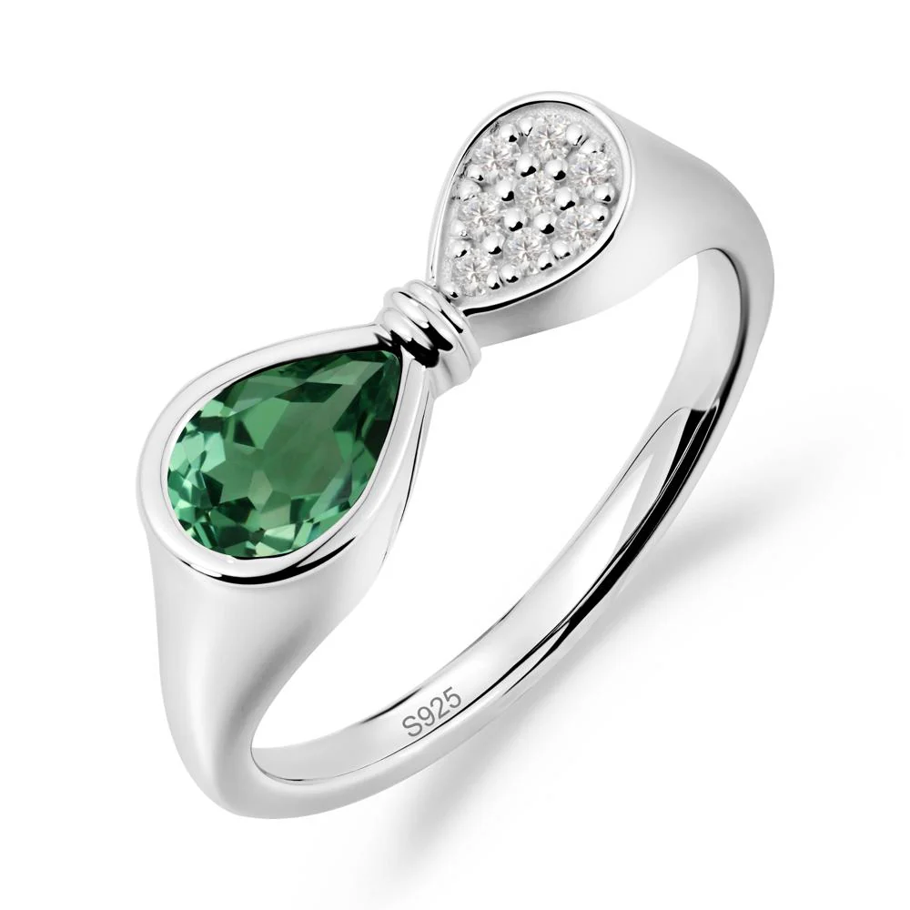 Teardrop Green Sapphire Pave Bow Ring - Image 4