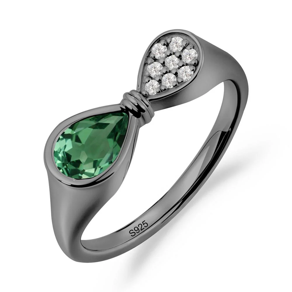 Teardrop Green Sapphire Pave Bow Ring - Image 6