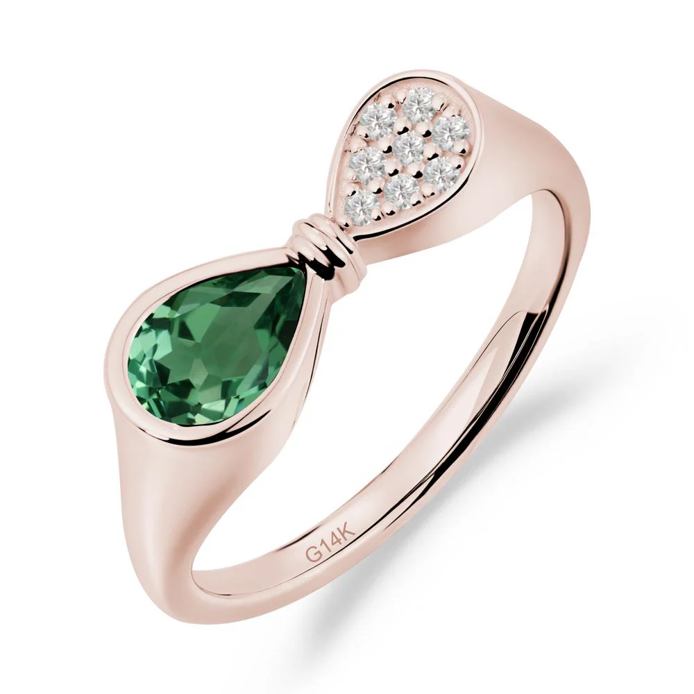 Teardrop Green Sapphire Pave Bow Ring - Image 7