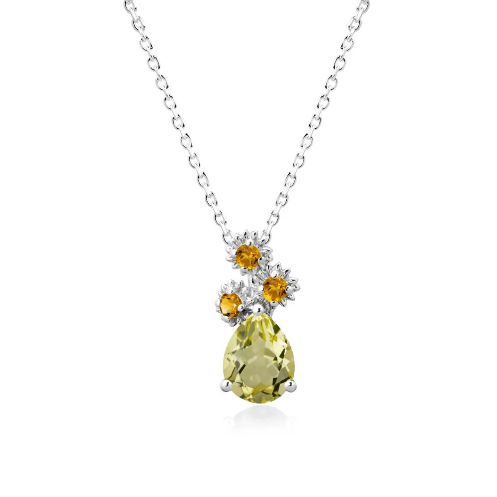 Teardrop Lemon Quartz and Citrine Flower Pendant