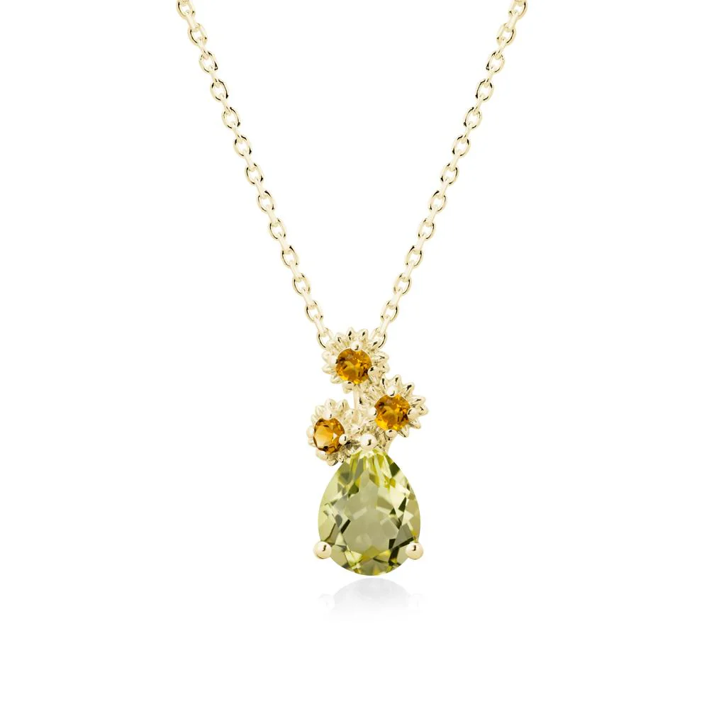 Teardrop Lemon Quartz and Citrine Flower Pendant - Image 6